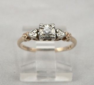 Vintage 14k Yellow Gold 0.  04tcw Diamond Solitaire Promise Engagement Ring 1.  2g
