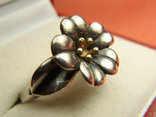 Retired Vintage James Avery Sterling Silver 18k Gold April Flower Ring Sz 5 1/2