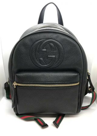 Gucci Soho Black Leather Zipper Backpack Unisex Authentic Rare Near