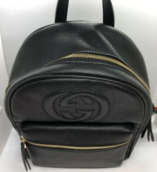 GUCCI SOHO Black Leather Zipper Backpack Unisex AUTHENTIC RARE NEAR 7