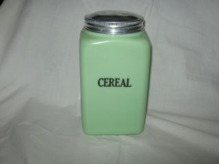 Vintage Mckee Jadite 28 Oz Square Cereal Canister With Lid In Cond.