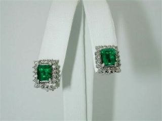 $16,  700 Rare Gem Matched Colombia Emerald & Diamond 5.  20ctw Vintage Earrings - $99