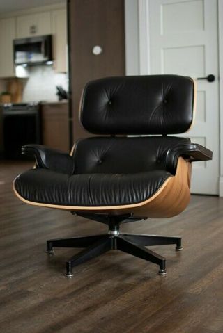 2015 Herman Miller Eames Lounge Tall Chair & Ottoman Walnut Black Leather 10