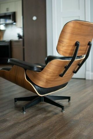 2015 Herman Miller Eames Lounge Tall Chair & Ottoman Walnut Black Leather 12