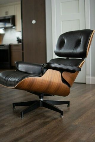 2015 Herman Miller Eames Lounge Tall Chair & Ottoman Walnut Black Leather