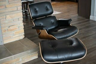 2015 Herman Miller Eames Lounge Tall Chair & Ottoman Walnut Black Leather 2