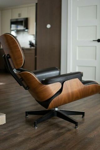 2015 Herman Miller Eames Lounge Tall Chair & Ottoman Walnut Black Leather 4
