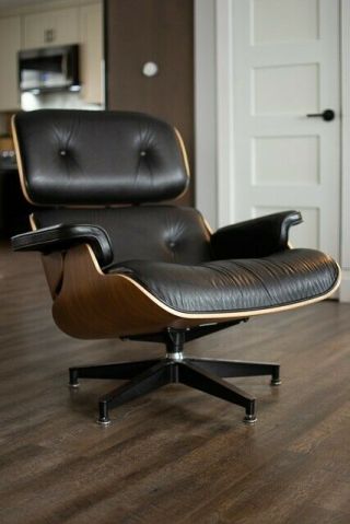 2015 Herman Miller Eames Lounge Tall Chair & Ottoman Walnut Black Leather 9