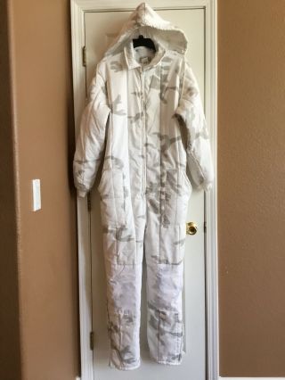 Vtg Blue - Bill Redhead Hunting Snow Camouflage Camo Coveralls Hood White Large