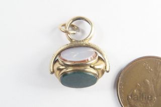 Antique English Gold Agate Tri Faced Spinner Fob Charm C1870
