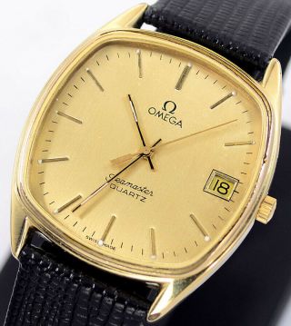 Vintage Omega Seamaster Quartz Date Cal1337 Yellow Gold Dial Men 