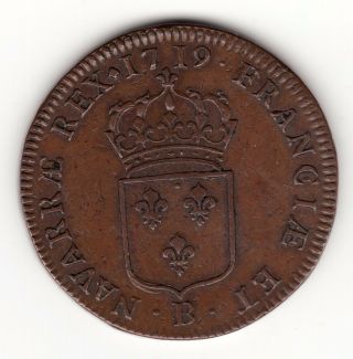French Colonial,  Rare And 1719 B Copper Sol,  John Law Period,  Variety