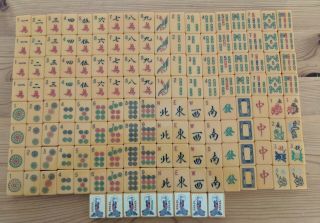 Vintage Royal Mah Jong Set - 152 Tiles,  5 Racks,  Vg Paint,  Picture Frame Soaps