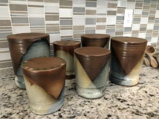 5pc Pottery Craft USA CANISTER SET vtg Hand Dipped Glaze Robert Maxwell 6