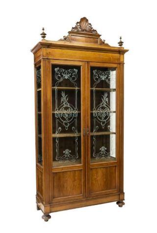 Italian Louis Xvi Style Etched Glass Bookcase,  19th Century (1800s)