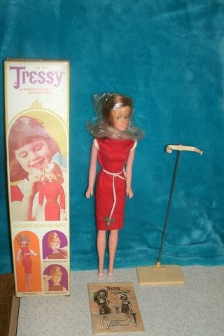 Vtg Blonde Tressy Grow Hair Doll W/box Key Booklet Stand