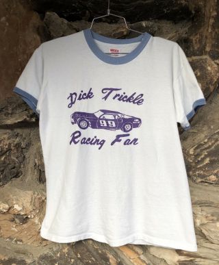 Vintage 60s 70s Dick Trickle Racing Fan Ringer T Shirt Tee Nascar Car Race Usa