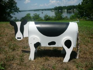 Vintage Large Rural Farmhouse Mailbox,  Steel Made In Ohio,  Holstein Cow Design