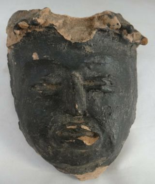 Ancient Teotihuacan Pottery Face W/black Finish. ,  C.  100 - 600 Ad.  5” X 4 ½”.