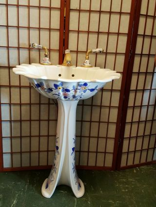 VTG Sherle Wagner Bathroom Pedestal Sink Toilet Paper Holder Towel Bar Soap Tile 3