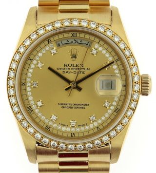 Rare Rolex President 18058 18k Yg Watch Factory Diamond Bezel & String Dial