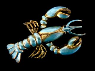 Vintage 1940s Trembler Turquoise Enamel Lobster Pot Metal Pin Brooch Ocean