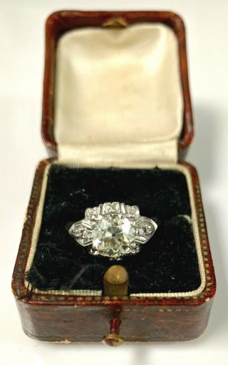 Antique Platinum Art Deco Old Mine Cut 2.  29 Ctw Diamond Engagement Ring