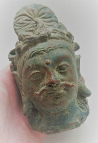 Rare Ancient Gandhara Bronze Statue Fragment Head Of Boddhisatva Circa 300ad