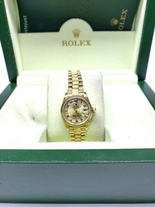 Rolex President Day - Date 18k Gold Bark Rare Myriad Diamond Dial Womens Watch
