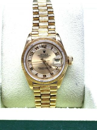 ROLEX President Day - Date 18k Gold Bark Rare Myriad Diamond Dial Womens Watch 3