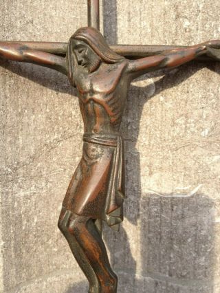 Big Rare Vintage Modernistic Art Deco Bronze Cross Crucifix Jesus Christ Corpus