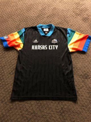 Vintage 1997 Adidas Mls Kansas City Wizards Rainbow Jersey Mens Sz L
