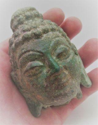 Rare Ancient Gandhara Bronze Statue Fragment Head Of Buddha Circa 300ad