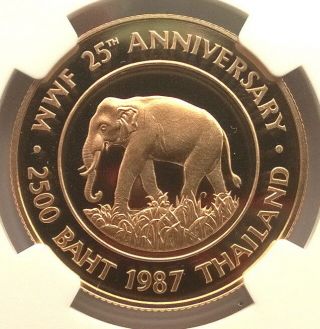 Thailand 1987 Wwf Elephant 2500 Baht Ngc Pf70 Gold Coin,  Proof,  Rare