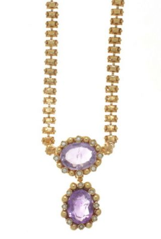 Vintage 18k Yellow Gold,  Amethyst & Pearl Necklace 20.  00 Cts.