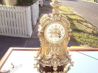 Antique French Ornate Brass Mantel Clock,  Cond,  1870 To 1890