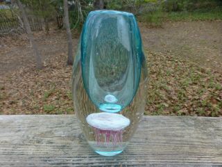 Vintage Murano Glass Sea Blue Jellyfish Vase 9 1/4 " Cristalleria D 