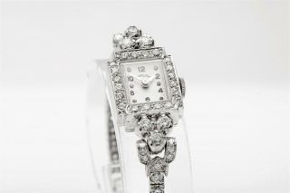 Antique 1950s $7000 3ct Vs G Diamond Hamilton Platinum Ladies Watch 22g Wty