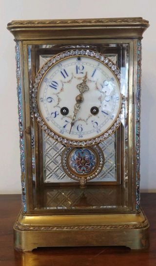 Antique French Crystal Regulator Clock - Cloisonne w/ Stunning Cut Glass Panels 2