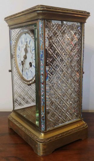 Antique French Crystal Regulator Clock - Cloisonne w/ Stunning Cut Glass Panels 3