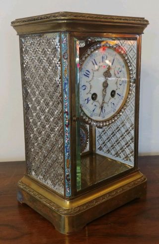 Antique French Crystal Regulator Clock - Cloisonne w/ Stunning Cut Glass Panels 6