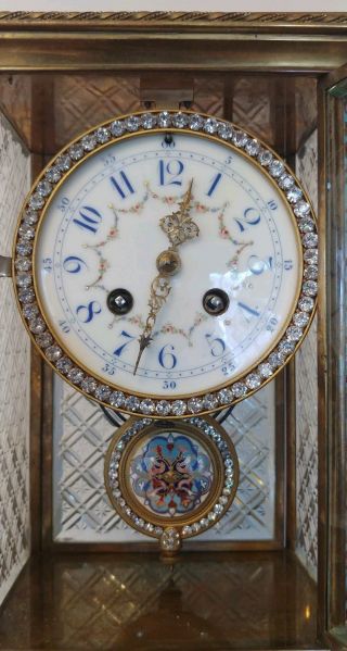 Antique French Crystal Regulator Clock - Cloisonne w/ Stunning Cut Glass Panels 7