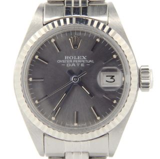 Rolex Date Ladies Stainless Steel & 18k White Gold Watch Jubilee Slate Gray 6917