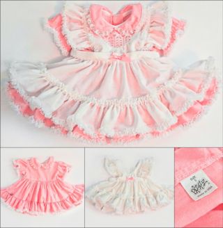 Vintage Pazazz Baby/toddler 2 Piece Layered Dress,  Pink Frills & Lace Usa Small