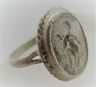 Ancient Greek Silver Seal Ring With Depiction Of Apollo Very Rare