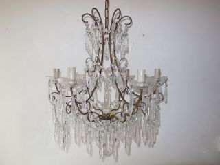 C 1920 French Rare Cut Crystal Prisms With Center Spear Chandelier