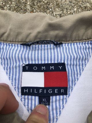 Rare Vintage 90s Tommy Hilfiger Denim Jacket Big Flag Patch Size XL White 5