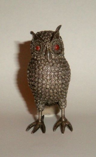 Vintage Sterling Silver Owl Figure With Turquoise And Corals