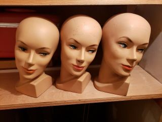 Three Vintage 1950 ' s Headware Mannequin Heads - Collector ' s Items 2