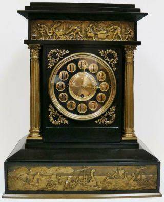 Rare Antique English Architectural Triple Fusee Musical 8 4 Bell Bracket Clock